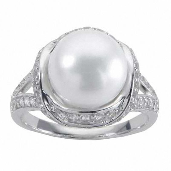Sterling Silver Black Freshwater Cultured Pearl & CZ Ring 3.23 gr Size 6 to 8 