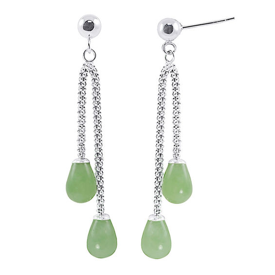 Jade & Carnelian Teardrop Chain Earrings // Dangly Earrings Genuine Gemstones Sterling Silver Handmade Hypoallergenic Stainless Steel Chain