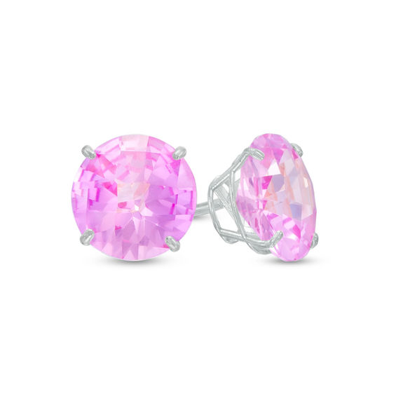 8.0mm LabCreated Pink Sapphire Stud Earrings in 10K White Gold