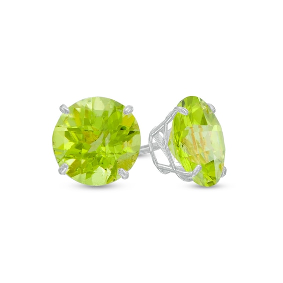 5 mm Natural Round Peridot Stud Earrings Set in 14k White Gold 