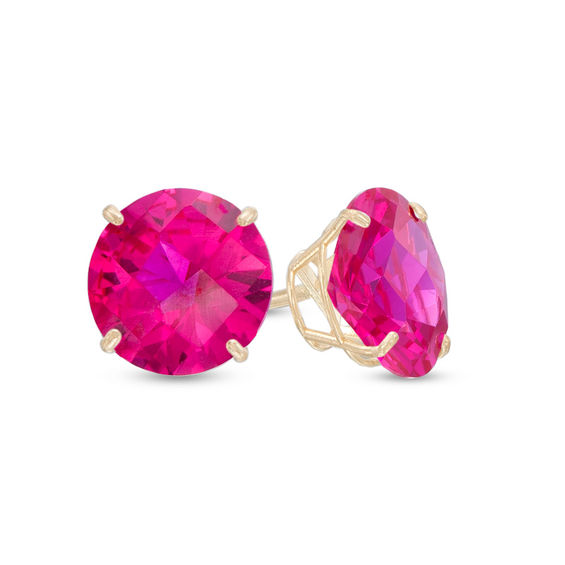 8.0mm LabCreated Ruby Stud Earrings in 10K Gold Ruby July Birthstone