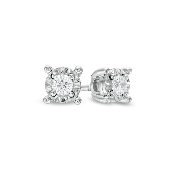 Diamond Solitaire Circle Frame Stud Earrings 1/10ct 925 Sterling Silver 