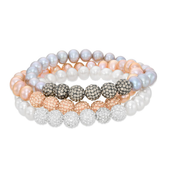 6 0 7 0mm Peach Grey And White Cultured Freshwater Pearl Stretch 6 0 7 0mm Peach Grey And White Cultured Freshwater Pearl Stretch Bracelet Set
