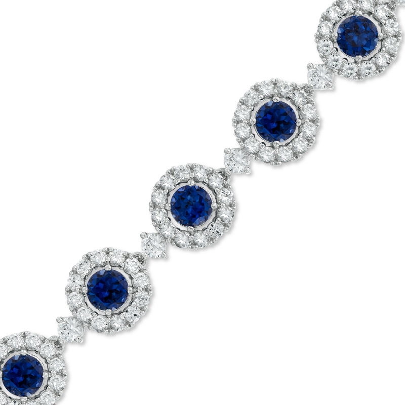 5.0mm Lab-Created Blue and White Sapphire Frame Bracelet in Sterling Silver - 7.25"