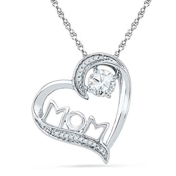 5 0mm Lab Created White Sapphire And Diamond Accent Mom Tilted Heart Pendant In Sterling Silver Zales