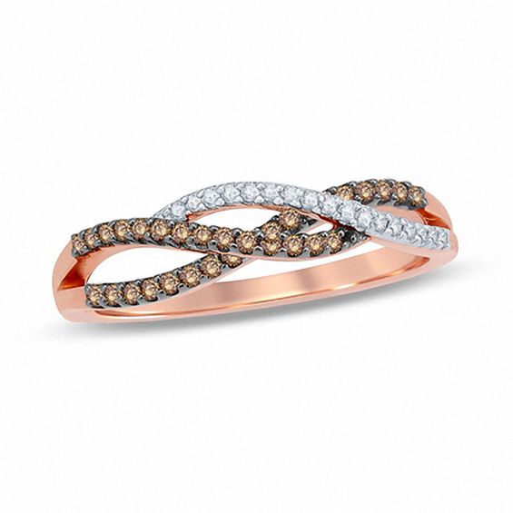 1/4 CT. T.W. Champagne and White Diamond Loose Braid Ring in 10K Rose Gold Diamond Rings