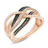 Thumbnail Image 1 of 1/5 CT. T.W. Enhanced Black, Champagne and White Diamond Layered Crossover Ring in 10K Rose Gold