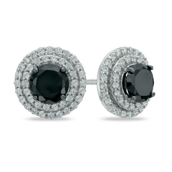 2 Ct T W Enhanced Black And White Diamond Double Frame Stud 2 Ct T W Enhanced Black And White Diamond Double Frame Stud Earrings In 10k