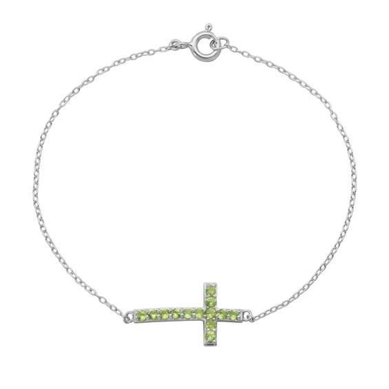 Peridot Sideways Cross Bracelet In Sterling Silver 7 25 Zales Peridot Sideways Cross Bracelet In Sterling Silver 7 25 Zales