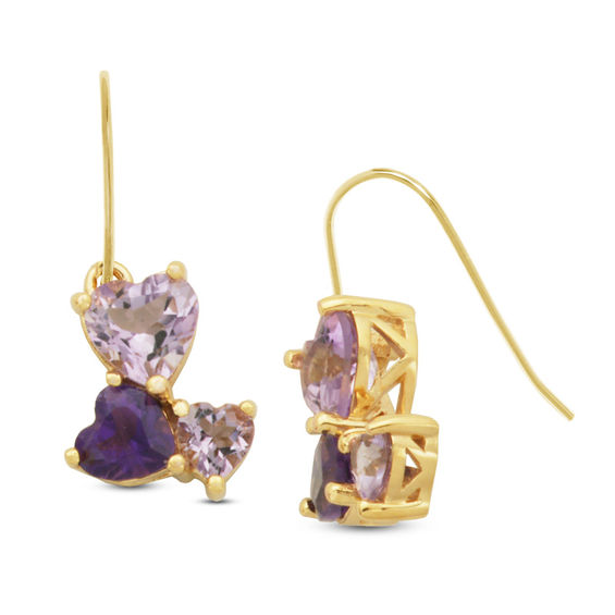 Heart Shaped Amethyst Cascading Drop Earrings In Sterling Silver Heart Shaped Amethyst Cascading Drop Earrings In Sterling Silver With 18k Gold Plate