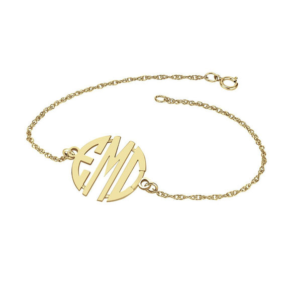 Round Block Monogram Toggle Bracelet In Sterling Silver With 14k Round Block Monogram Toggle Bracelet In Sterling Silver With 14k Gold Plate 3 Initials