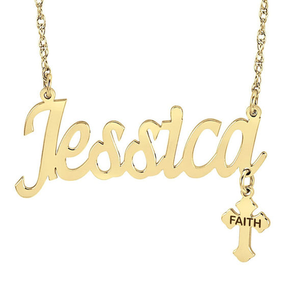 Personalized Name with Faith Cross Charm Necklace in Sterling Silver
