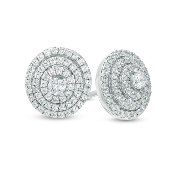 1/2 CT. T.W. Diamond Layered Circle Stud Earrings in 10K White Gold