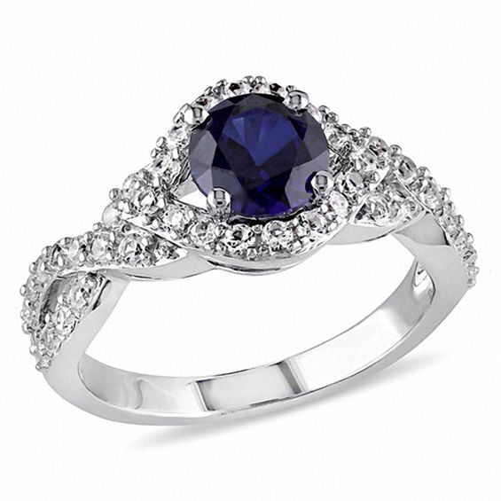 6.5mm LabCreated Blue and White Sapphire Ring in Sterling Silver Gemstone Rings Rings Zales