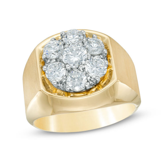 Men's 2 CT. T.W. Diamond Cluster Comfort Fit Ring in 10K Gold Round