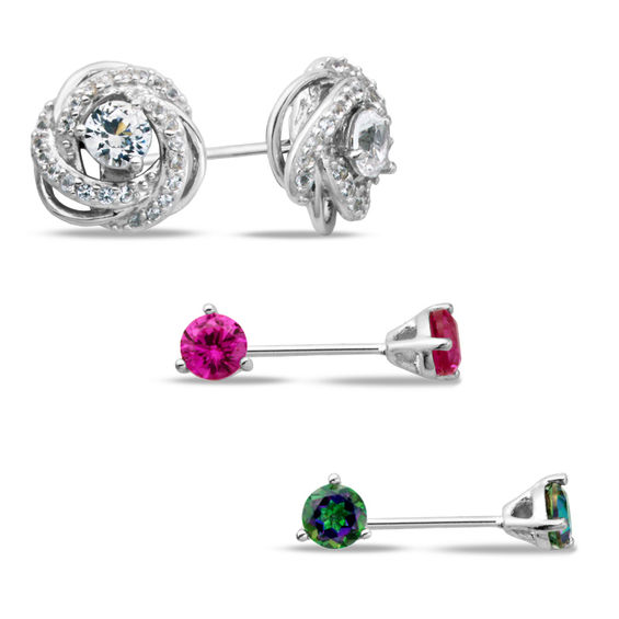 MultiGemstone Stud Earrings and Jacket Set in Sterling Silver Online