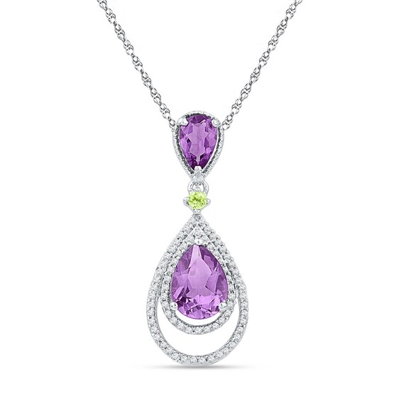 Sterling Silver Rhodium-plated Amethyst & Peridot Diamond Pendant Sterling Silver Rhodium-plated Amethyst & Peridot Diamond Pendant