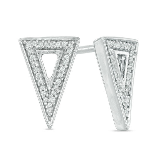 1 10 Ct T W Diamond Triangle Stud Earrings In Sterling Silver T W Diamond Triangle Stud Earrings In Sterling Silver