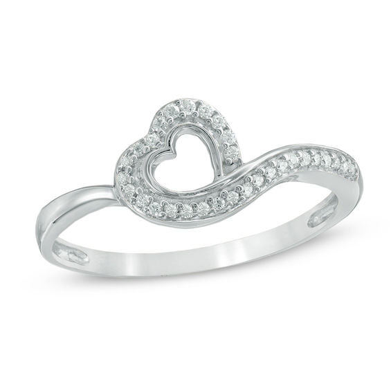 T.W. Diamond Tilted Heart Outline Ring 