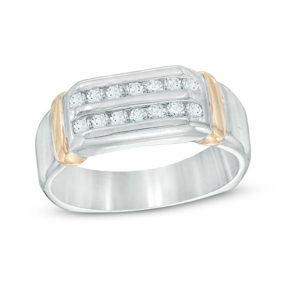 Men's 1/2 CT. T.W. Diamond Wedding Band in 10K TwoTone Gold Wedding