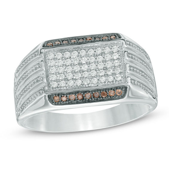 Men's 1/3 CT. T.W. Enhanced Champagne and White Diamond Ring in