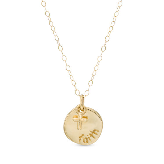 "Faith" Cross Disc Pendant in 14K Gold 17" Online Exclusives