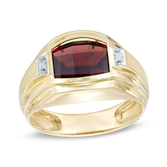 Men's 9.0mm BarrelCut and Diamond Accent Ring in 10K Gold