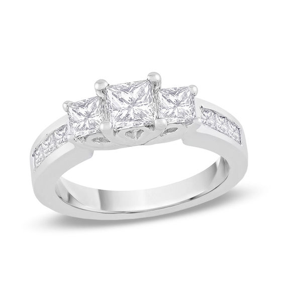 1/2 CT. T.W. Princess-Cut Diamond Three Stone Engagement Ring in 14K White  Gold
