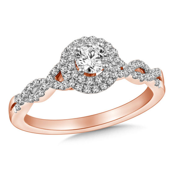 1/2 CT. T.W. Diamond Frame Twist Engagement Ring in 10K Rose Gold