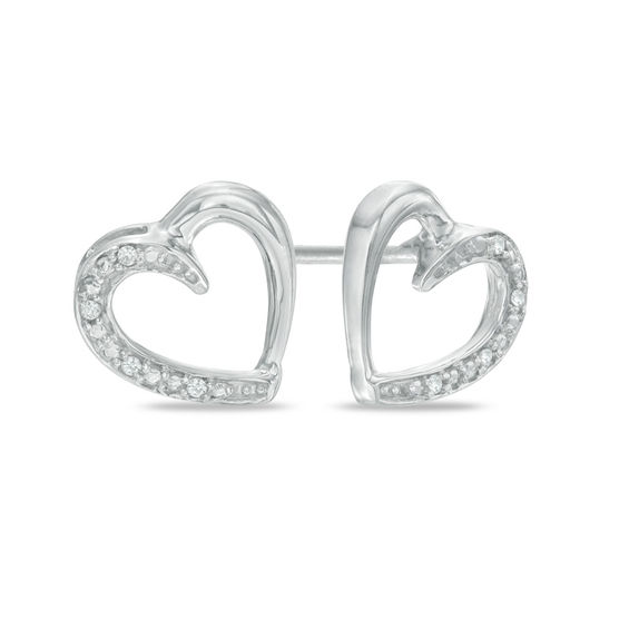 Diamond Accent Heart Stud Earrings in Sterling Silver Silver and