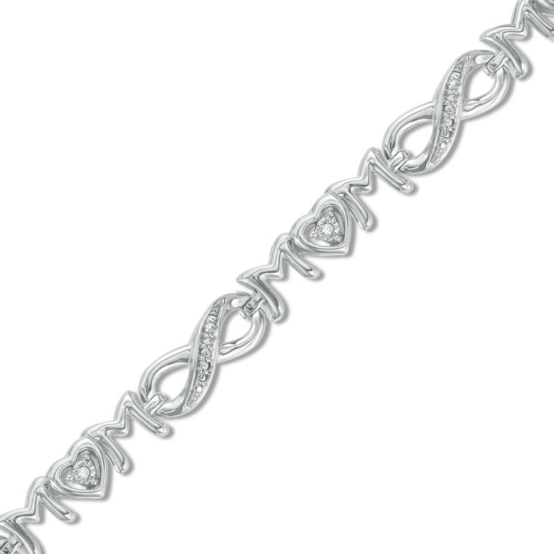 Diamond Accent Alternating "MOM" Infinity Link Bracelet in Sterling Silver - 7.5"