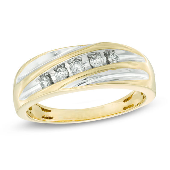 10k Gold Two Tone White and Yellow Mens Wedding Anniversary Diamonds Ring Band 
