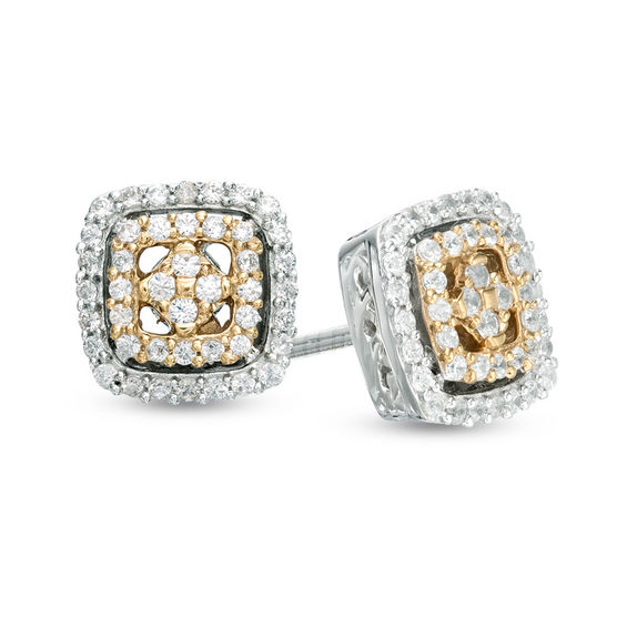 1/3 CT. T.W. Diamond Square Frame Stud Earrings in Sterling Silver and