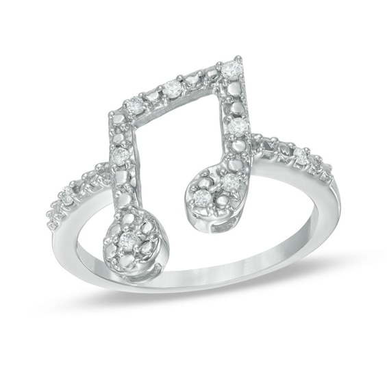 Musical Note Ring Sterling Silver 925 Fine Jewelry Cubic Zirconia Clear