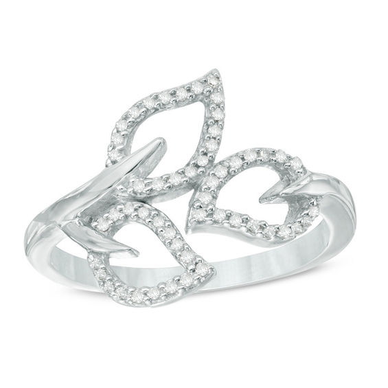 Zales 1 8 Ct Tw Diamond Three Leaf Ring In Sterling Silver Bkdflo Zales 1 8 Ct T W Diamond Three Leaf Ring In Sterling Silver