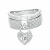 Thumbnail Image 0 of Forever Locking Love™ 1/10 CT. T.W. Diamond Stacked Heart Lock Ring in Sterling Silver