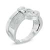 Thumbnail Image 1 of Forever Locking Love™ 1/10 CT. T.W. Diamond Stacked Heart Lock Ring in Sterling Silver