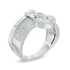 Thumbnail Image 2 of Forever Locking Love™ 1/10 CT. T.W. Diamond Stacked Heart Lock Ring in Sterling Silver