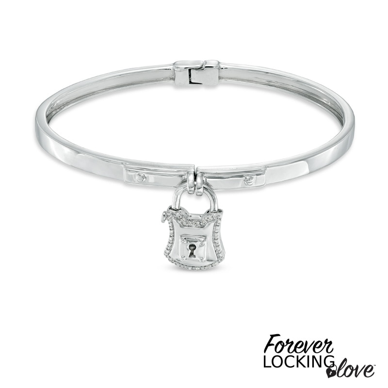 Forever Locking Love™ 1/20 CT. T.W. Diamond Padlock Charm Bangle in Sterling Silver
