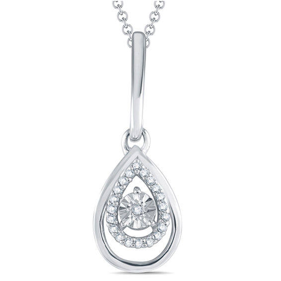 925 Sterling Silver Rhodium-Plated Clear & Golden Crystal Teardrop Pendant