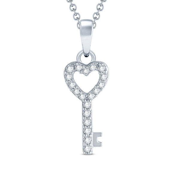 1/10 CT. T.W. Diamond HeartTop Key Pendant in 10K White Gold Heart