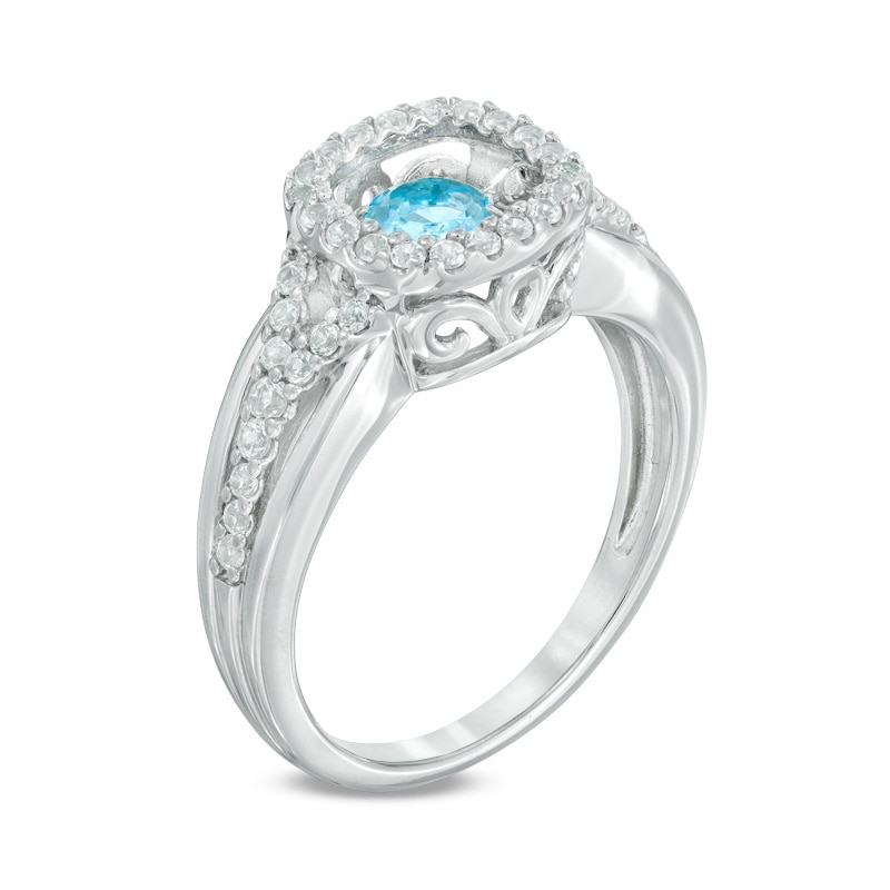 4.5mm Swiss Blue Topaz and Lab-Created White Sapphire Frame Ring in Sterling Silver