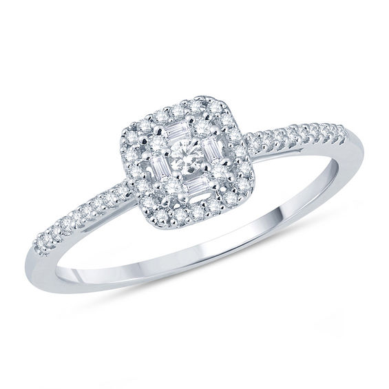 1/4 CT. T.W. Composite Diamond Square Frame Promise Ring in 10K White