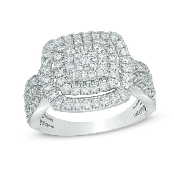 1 CT. T.W. Diamond Cluster Square Frame VintageStyle Ring in 10K White