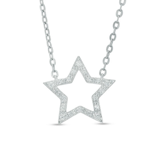 1/10 CT. T.W. Diamond Star Frame Necklace in Sterling Silver 16