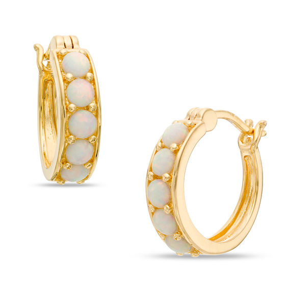 3 0mm Lab Created Opal Huggie Hoop Earrings In Sterling Silver And 3 0mm Lab Created Opal Huggie Hoop Earrings In Sterling Silver And 18k Gold Plate