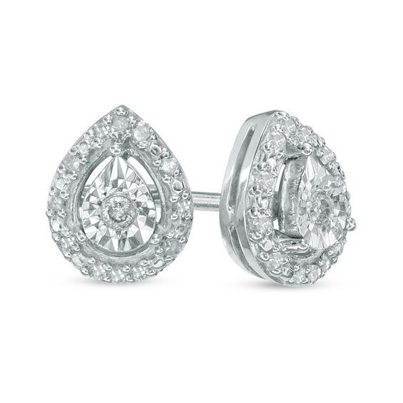 1 10 Ct T W Diamond Pear Shaped Stud Earrings In Sterling Silver T W Diamond Pear Shaped Stud Earrings In Sterling Silver