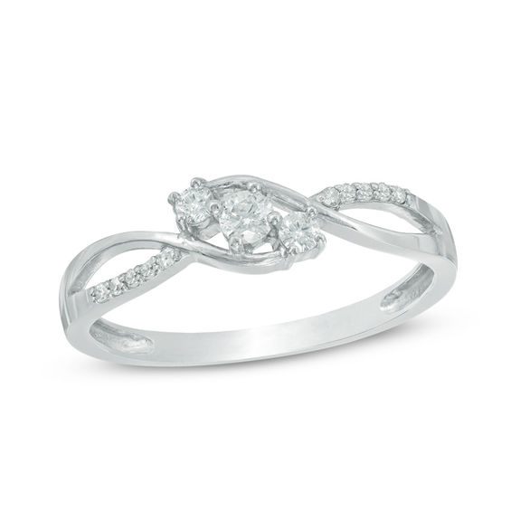 1/5 CT. T.W. Diamond Three Stone Twist Engagement Ring in 10K White