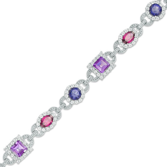 MultiGemstone Buckle Frame Bracelet in Sterling Silver 7.25" View