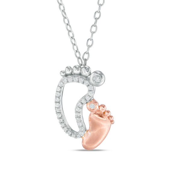 1/8 CT. T.W. Diamond Baby Footprints Pendant in 10K TwoTone Gold